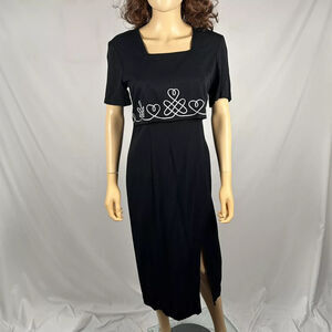 Vintage Short Sleeve Embroidered Dress Black Medium Estimate Business Casual